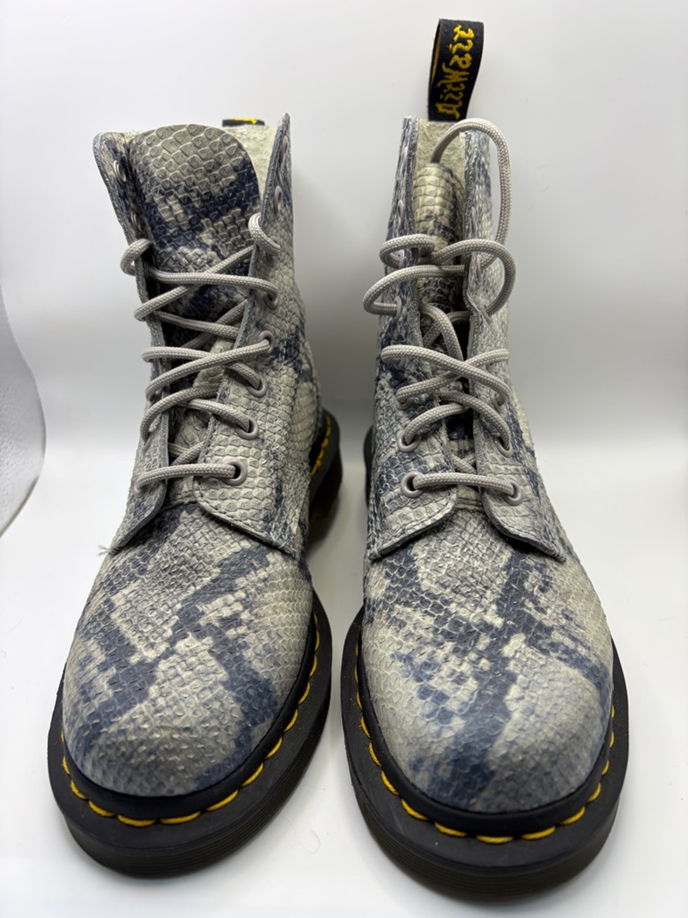 Dr. Martens Pascal 1460 Gray Snake-Print Boots
